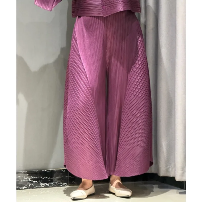 Pleated Pants Summer New Simple Casual Fashion Elastic Waist Versatile Banana Style Elastic Wide-Leg Pants for Women