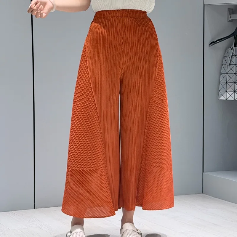 Pleated Pants Summer New Simple Casual Fashion Elastic Waist Versatile Banana Style Elastic Wide-Leg Pants for Women