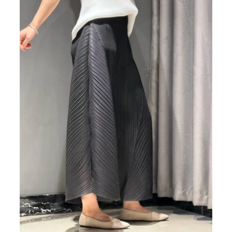 Pleated Pants Summer New Simple Casual Fashion Elastic Waist Versatile Banana Style Elastic Wide-Leg Pants for Women