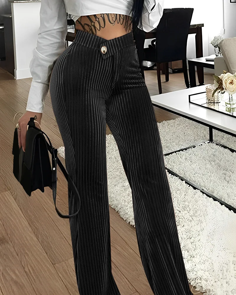 CM.YAYA Women Streetwear Corduroy Zipper Fly V-low Waist Straight Wide Leg Trousers 2023 Autumn Winter Fashion Pants