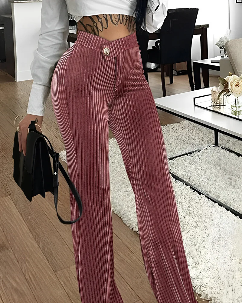 CM.YAYA Women Streetwear Corduroy Zipper Fly V-low Waist Straight Wide Leg Trousers 2023 Autumn Winter Fashion Pants