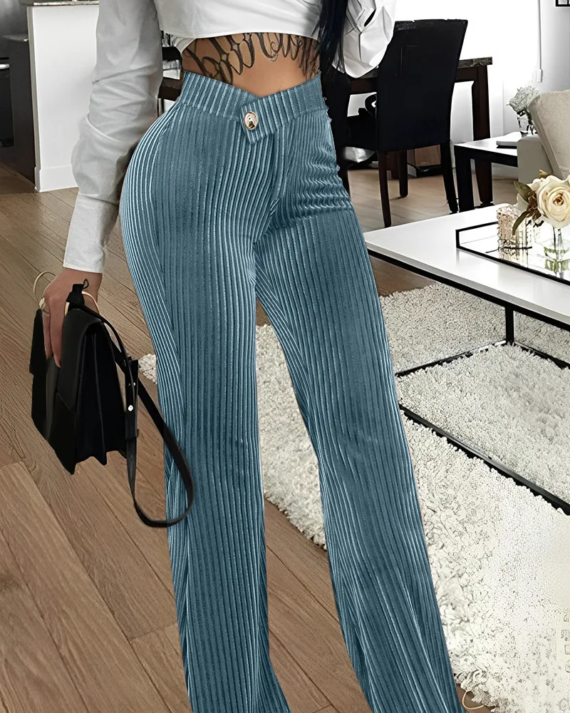 CM.YAYA Women Streetwear Corduroy Zipper Fly V-low Waist Straight Wide Leg Trousers 2023 Autumn Winter Fashion Pants