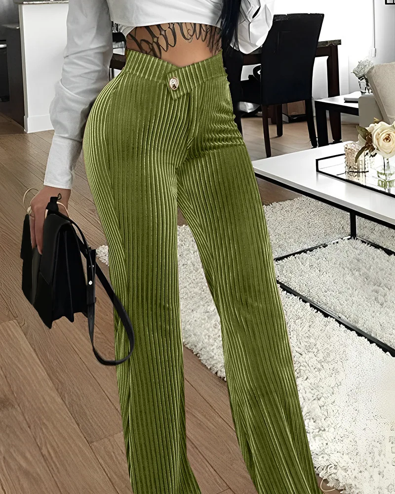 CM.YAYA Women Streetwear Corduroy Zipper Fly V-low Waist Straight Wide Leg Trousers 2023 Autumn Winter Fashion Pants