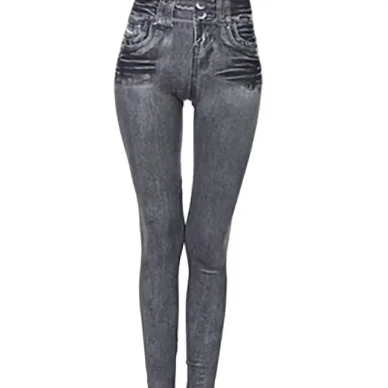 One-peice Elastic Imitation Denim Sports Gymnasium Pencil Pant Casual For Women's Clothes Leggings Dye Vintage All-match Fashion