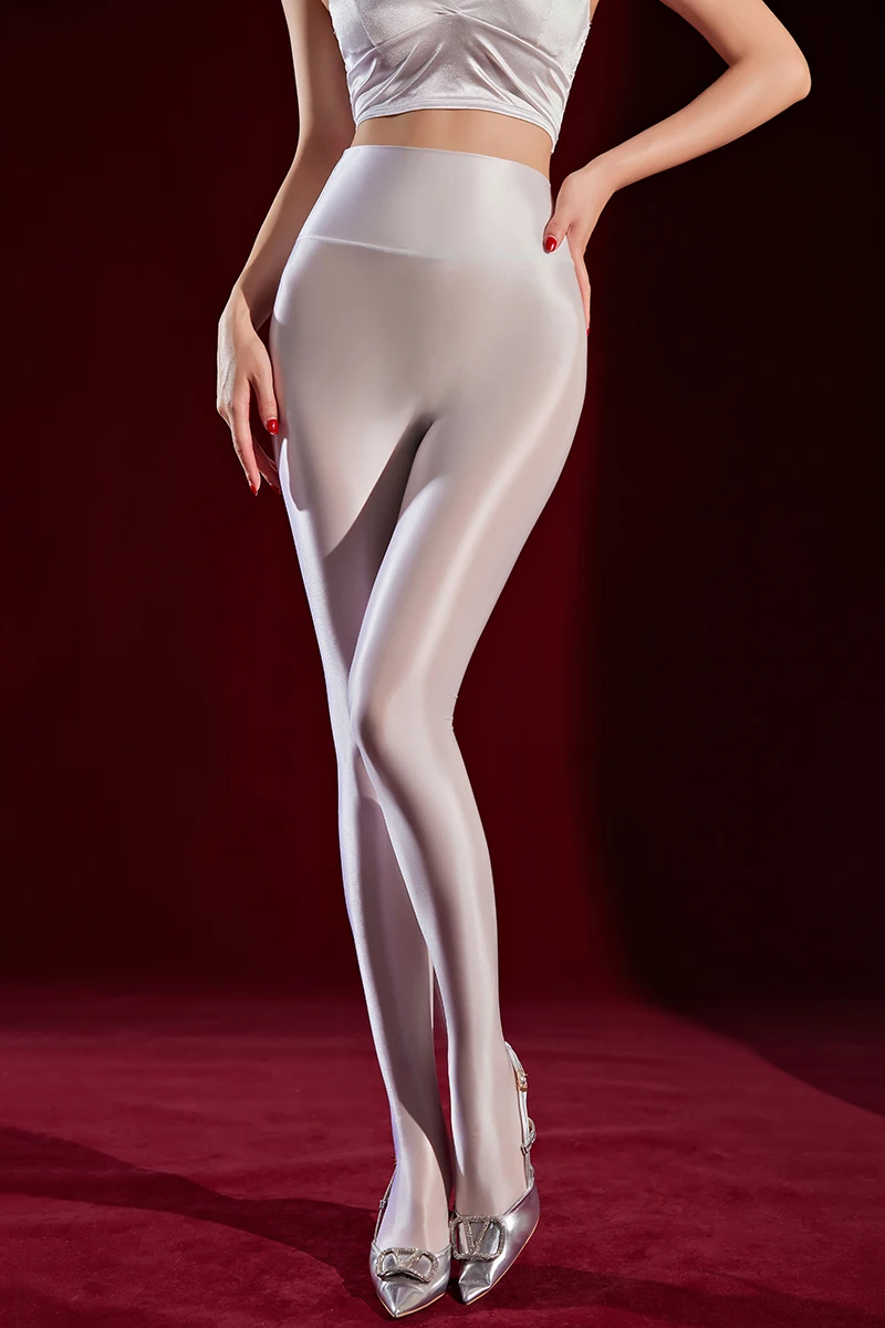 Sexy Women Open Crotch Package Hip Pencil Pants Elastic Oil Glossy Shiny Slim Yoga Shaping Wear Sexy Maid Tights Legging