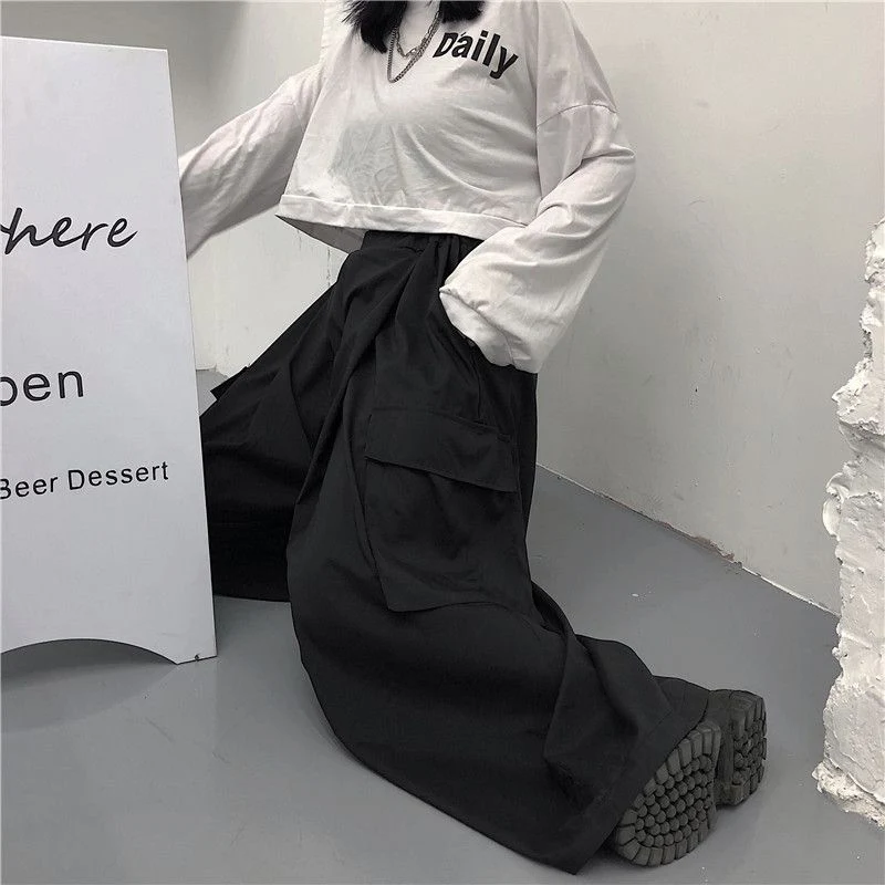 Jmprs Plus Size Women Wide Leg Pants Y2K Streetwear Loose Cargo Pants 90S Gothic Harajuku Oversize Female Trousers 6XL