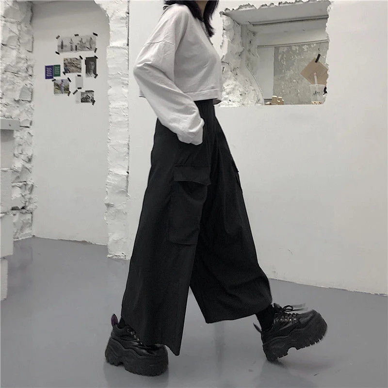 Jmprs Plus Size Women Wide Leg Pants Y2K Streetwear Loose Cargo Pants 90S Gothic Harajuku Oversize Female Trousers 6XL