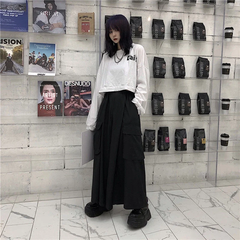 Jmprs Plus Size Women Wide Leg Pants Y2K Streetwear Loose Cargo Pants 90S Gothic Harajuku Oversize Female Trousers 6XL