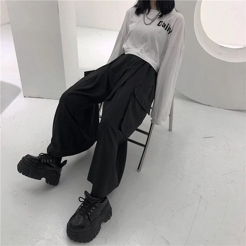 Jmprs Plus Size Women Wide Leg Pants Y2K Streetwear Loose Cargo Pants 90S Gothic Harajuku Oversize Female Trousers 6XL