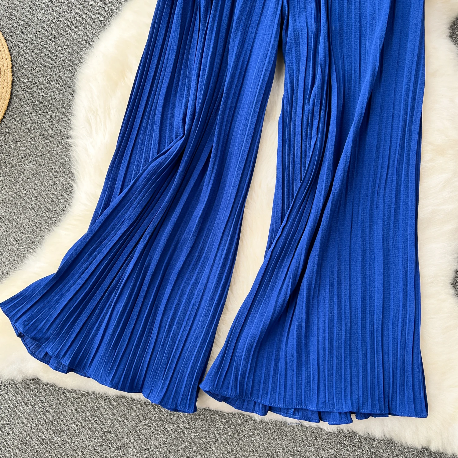 SINGREINY Bandage Basics Casual Pants Women Summer Oversize Draped Wide Legs Pants High Waist Solid Long Pleated Trousers