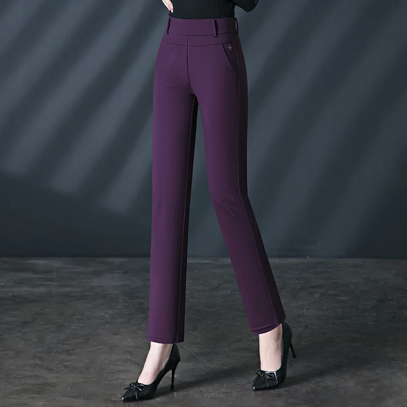 2026 New Women's Black Stretch Suit Pants, Fashion Purple Slim Trousers Green Brown Pantalones 27-34