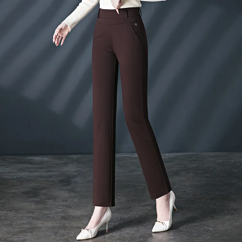 2026 New Women's Black Stretch Suit Pants, Fashion Purple Slim Trousers Green Brown Pantalones 27-34