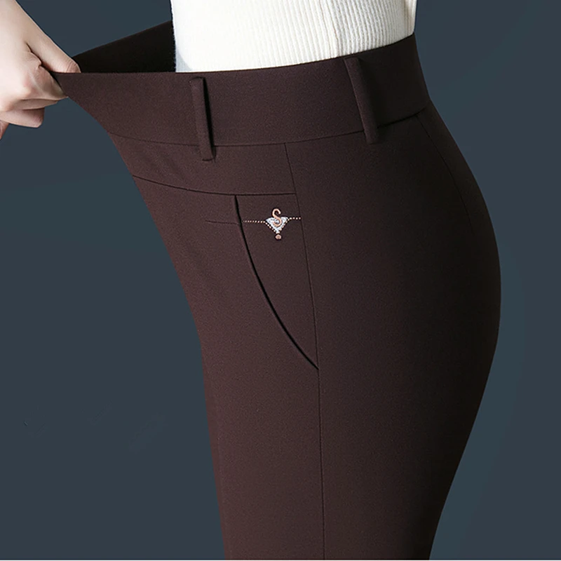 2026 New Women's Black Stretch Suit Pants, Fashion Purple Slim Trousers Green Brown Pantalones 27-34