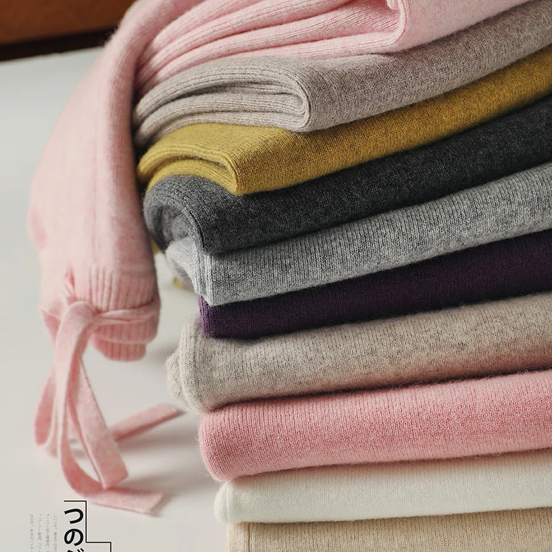 CHICUU Women Cashmere Pants Autumn Winter Wide Leg Pants Full Length 100% Merino Wool Knitwear Basic Simple Trousers Korean