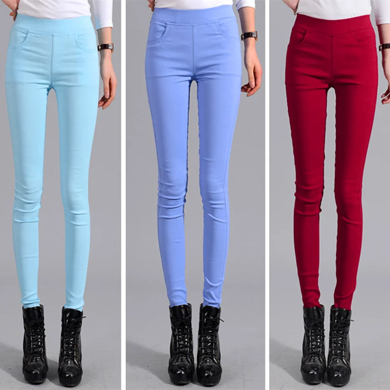 Woman Stretch Color Pants Girl High Stretchy Spring Pencil Trousers Straight Comfort Japan Good Stretch Skinny Fit