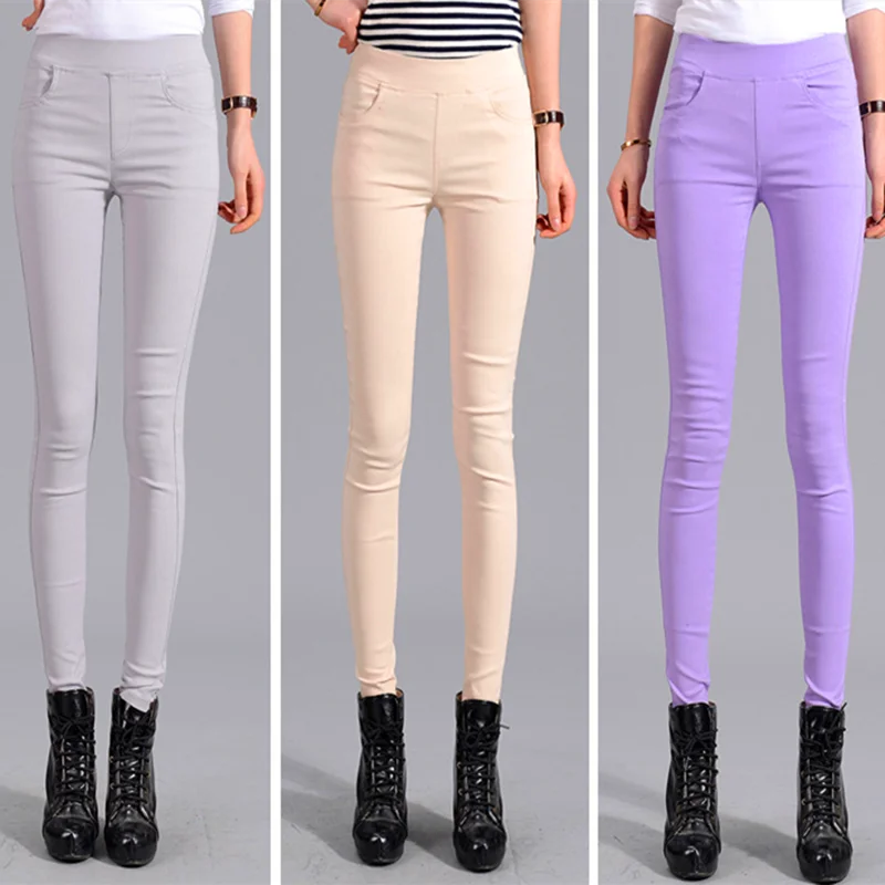 Woman Stretch Color Pants Girl High Stretchy Spring Pencil Trousers Straight Comfort Japan Good Stretch Skinny Fit