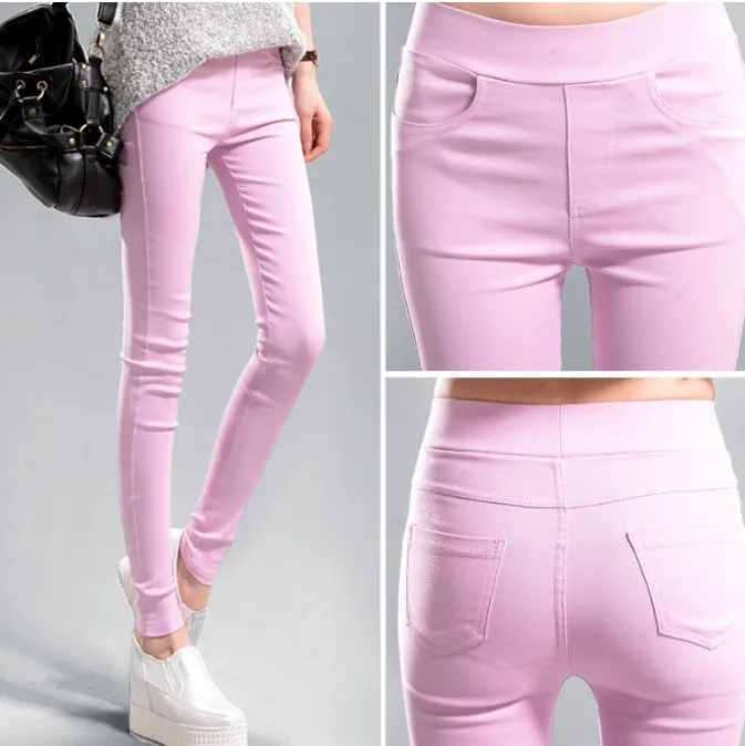Woman Stretch Color Pants Girl High Stretchy Spring Pencil Trousers Straight Comfort Japan Good Stretch Skinny Fit