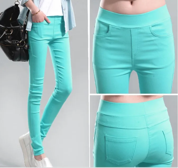 Woman Stretch Color Pants Girl High Stretchy Spring Pencil Trousers Straight Comfort Japan Good Stretch Skinny Fit