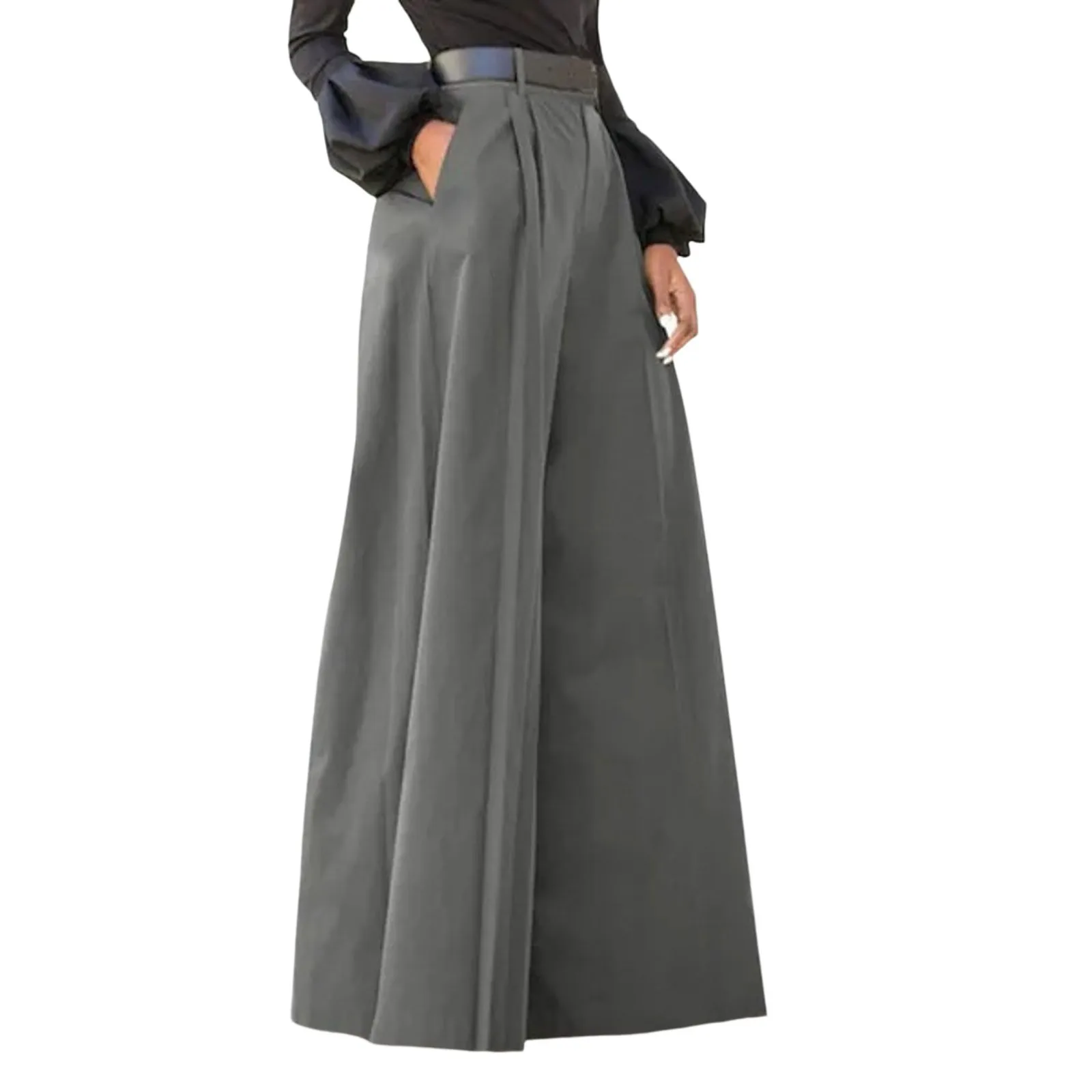 Spring Autumn Women Palazzo Pants High Waist Pleated A-Line Wide Leg Pants Large Size OL Vintage Culottes Bloomers Trousers 5XL
