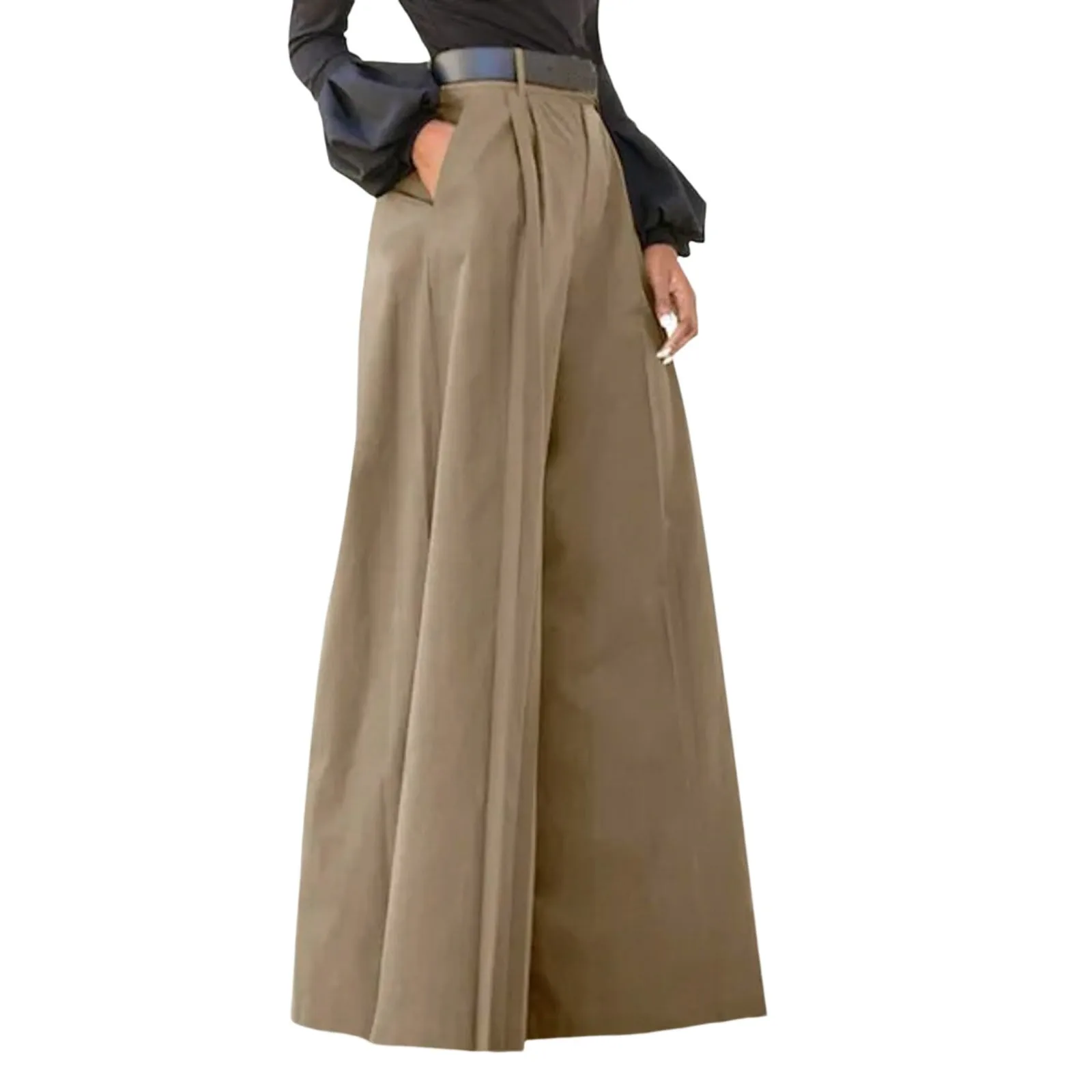 Spring Autumn Women Palazzo Pants High Waist Pleated A-Line Wide Leg Pants Large Size OL Vintage Culottes Bloomers Trousers 5XL