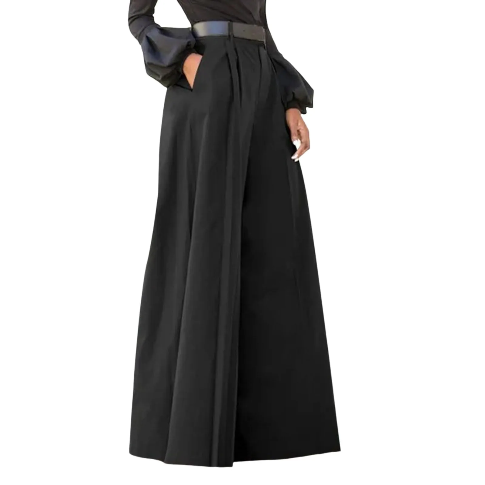 Spring Autumn Women Palazzo Pants High Waist Pleated A-Line Wide Leg Pants Large Size OL Vintage Culottes Bloomers Trousers 5XL
