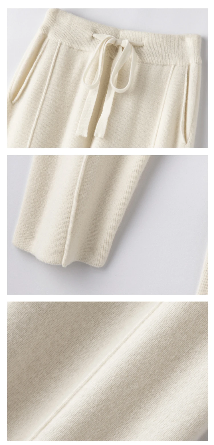 2024 Cashmere Pants Women's Wear Thin Harlan Pants Wool Knitted Radish Pants Autumn and Winter Loose Grandma