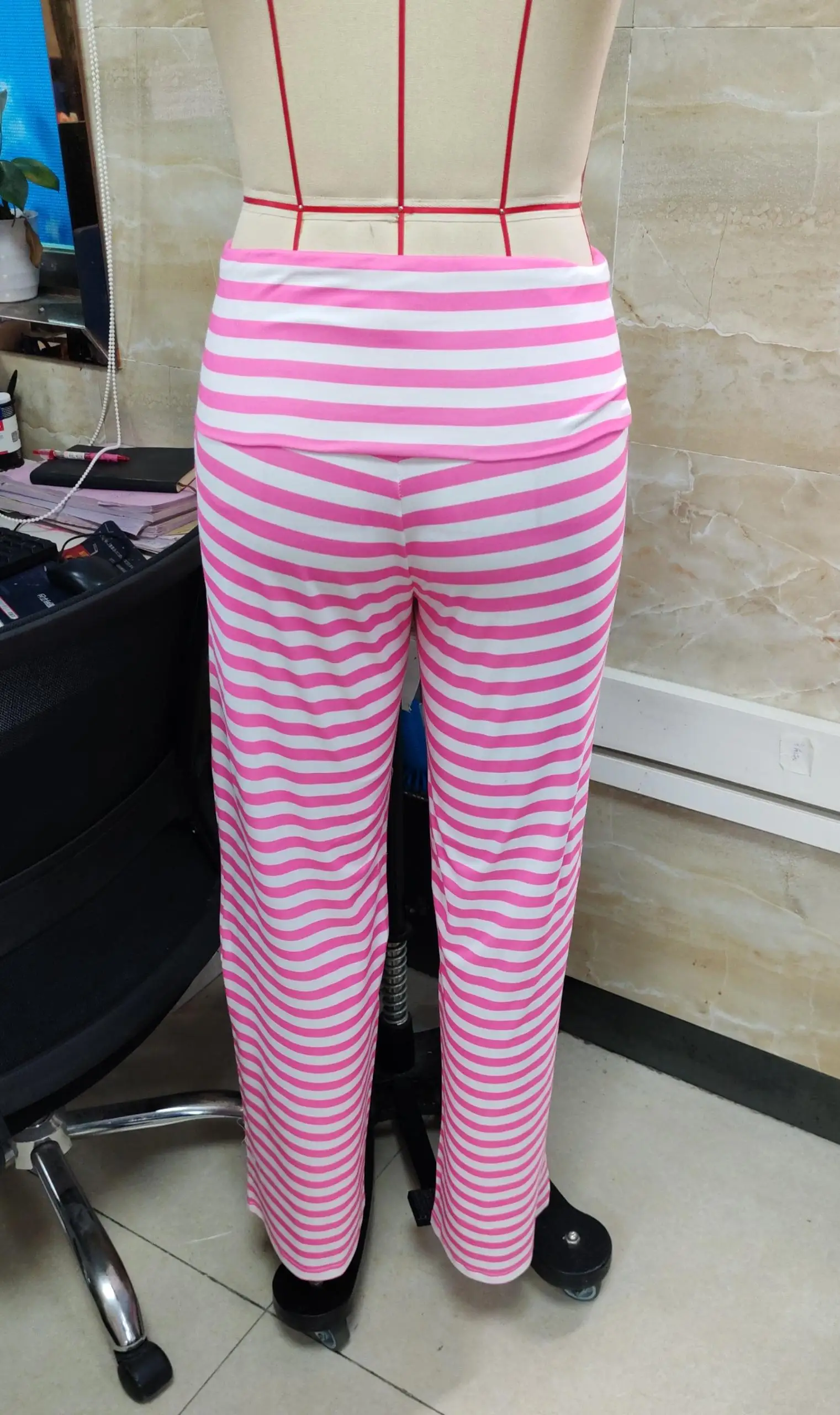 hirigin Y2K Fold Over Wide Leg Pants Preppy Women Striped Patchwork Low Waist Trousers Female Casual Lounge Yoga Sweatpants