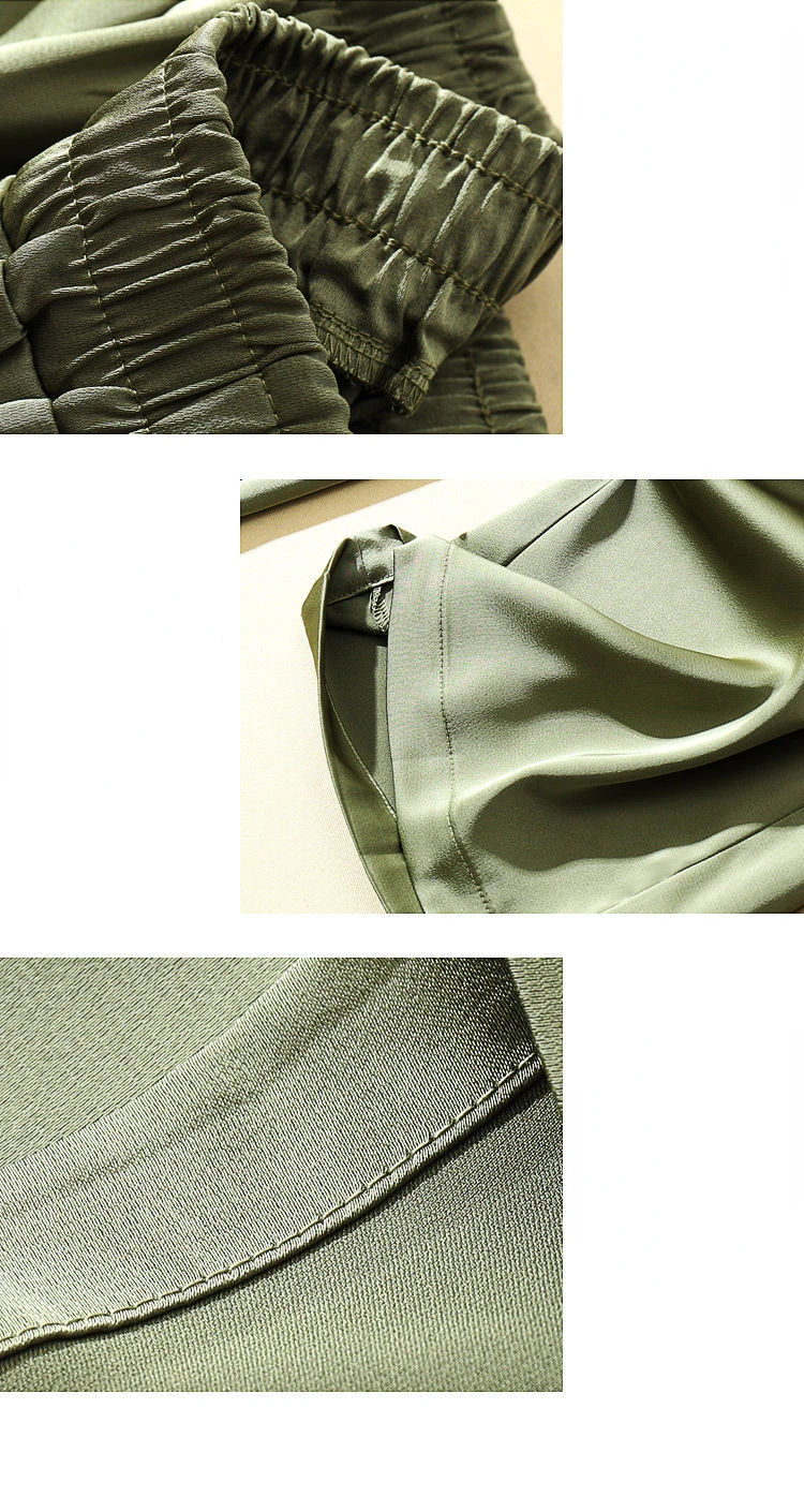 Ice Silk Wide-leg Pants Woman Summer 2026 Elastic Waist Satin Straight Trousers Solid Casual LOOSE Acetate Women's Pants