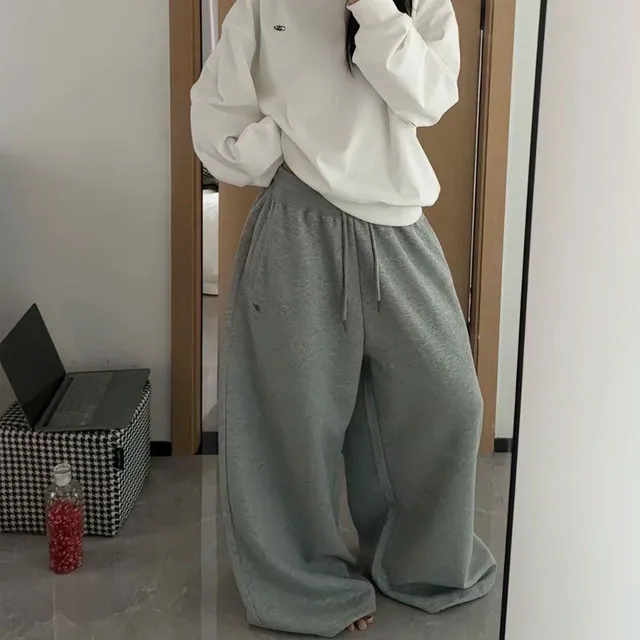 Y2K Vintage Baggy Sweatpants Women Autumn New Korean Loose Wide Leg Pants Streetwear Casual Zipper Fly Female Trousers 2025 New