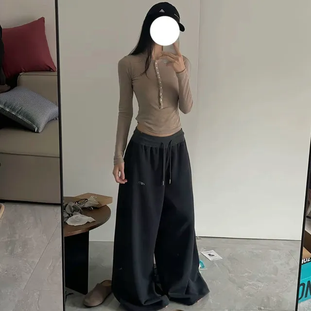 Y2K Vintage Baggy Sweatpants Women Autumn New Korean Loose Wide Leg Pants Streetwear Casual Zipper Fly Female Trousers 2025 New