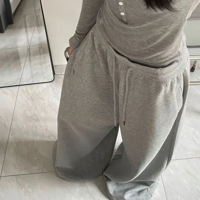 Y2K Vintage Baggy Sweatpants Women Autumn New Korean Loose Wide Leg Pants Streetwear Casual Zipper Fly Female Trousers 2025 New