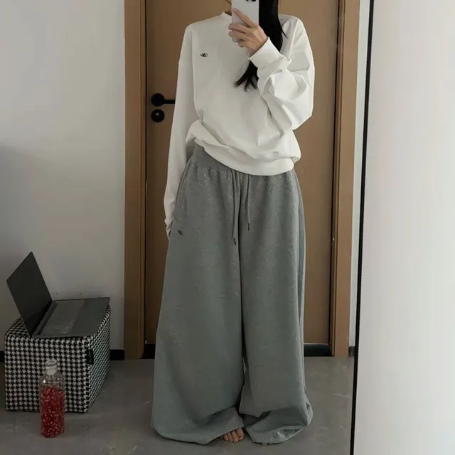 Y2K Vintage Baggy Sweatpants Women Autumn New Korean Loose Wide Leg Pants Streetwear Casual Zipper Fly Female Trousers 2025 New