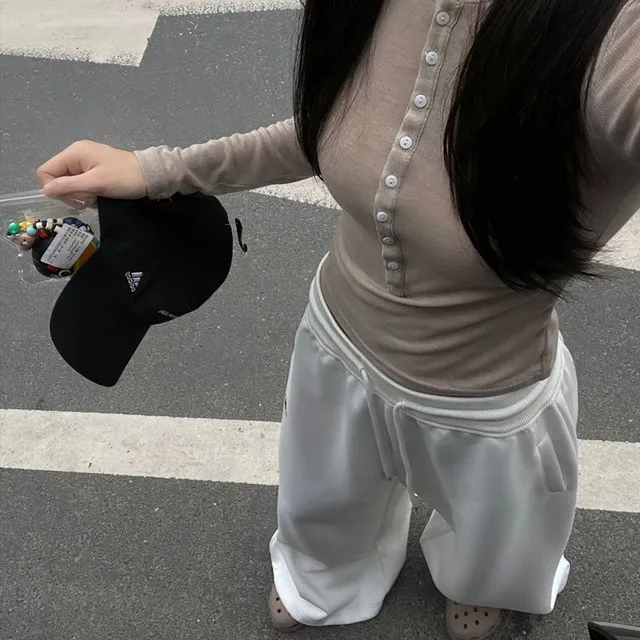 Y2K Vintage Baggy Sweatpants Women Autumn New Korean Loose Wide Leg Pants Streetwear Casual Zipper Fly Female Trousers 2025 New