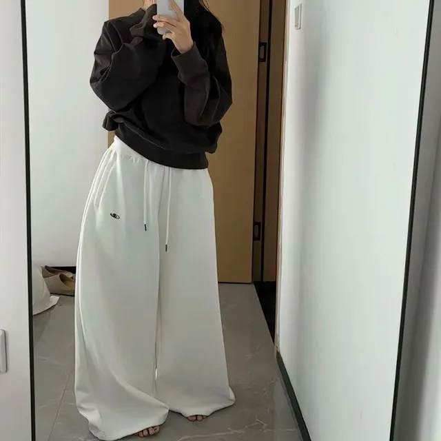 Y2K Vintage Baggy Sweatpants Women Autumn New Korean Loose Wide Leg Pants Streetwear Casual Zipper Fly Female Trousers 2025 New