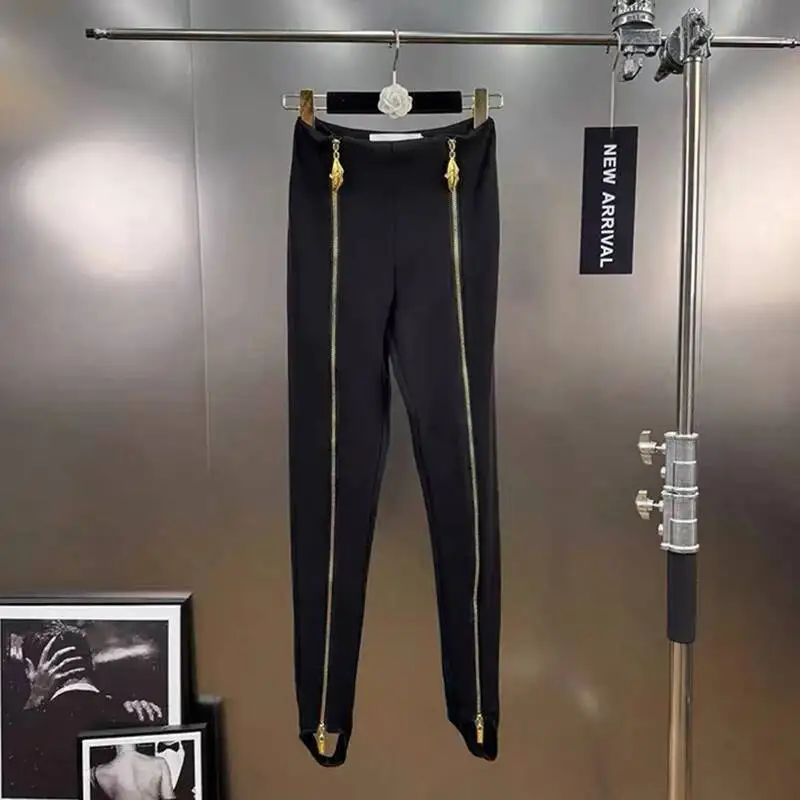 KUCLUT 2025 Autumn Winter New High Waist Slim Fit Long Zipper Design High-end Feel Leggings For Women Black Trousers 1A1434
