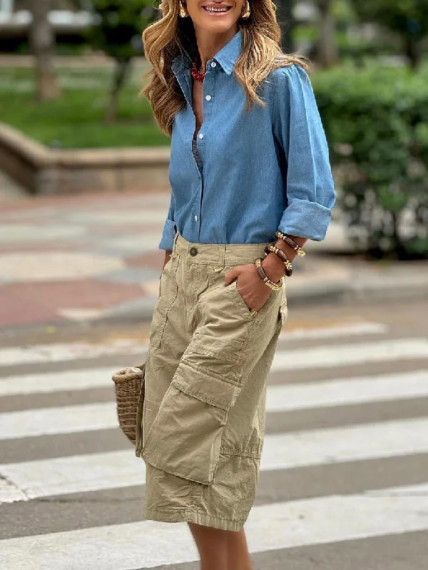 Krisstarsgirls Summer Woman Wide Leg Capris Pants with Pockets 2025 New Trendy Cotton Clothes Loose Cropped Cargo Pants Female