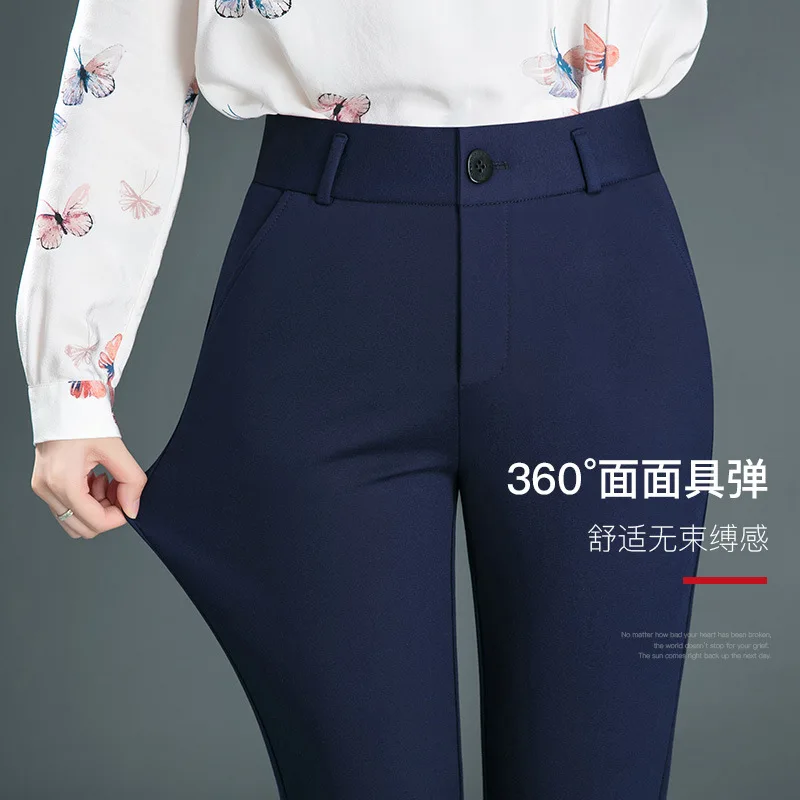 2025 Spring and Autumn Khaki High Waist Straight Baggy Pants Women, Navy Middle-aged Mom Stretch Casual Trousers,Plus Size M-8XL