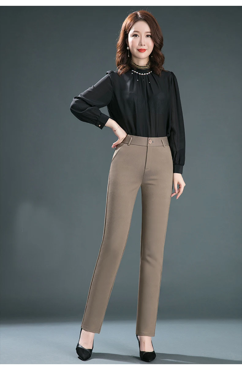 2025 Spring and Autumn Khaki High Waist Straight Baggy Pants Women, Navy Middle-aged Mom Stretch Casual Trousers,Plus Size M-8XL