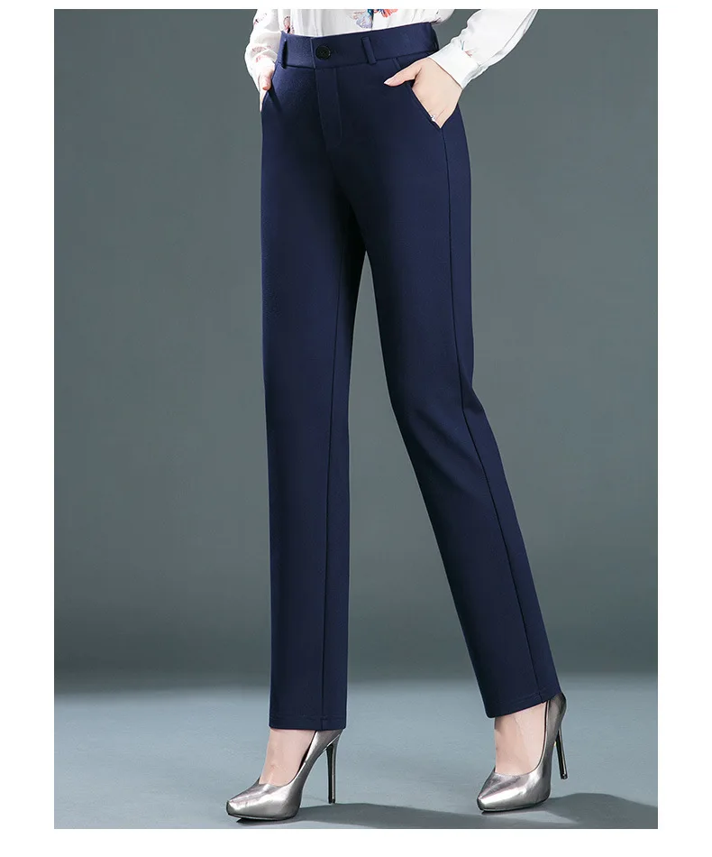 2025 Spring and Autumn Khaki High Waist Straight Baggy Pants Women, Navy Middle-aged Mom Stretch Casual Trousers,Plus Size M-8XL