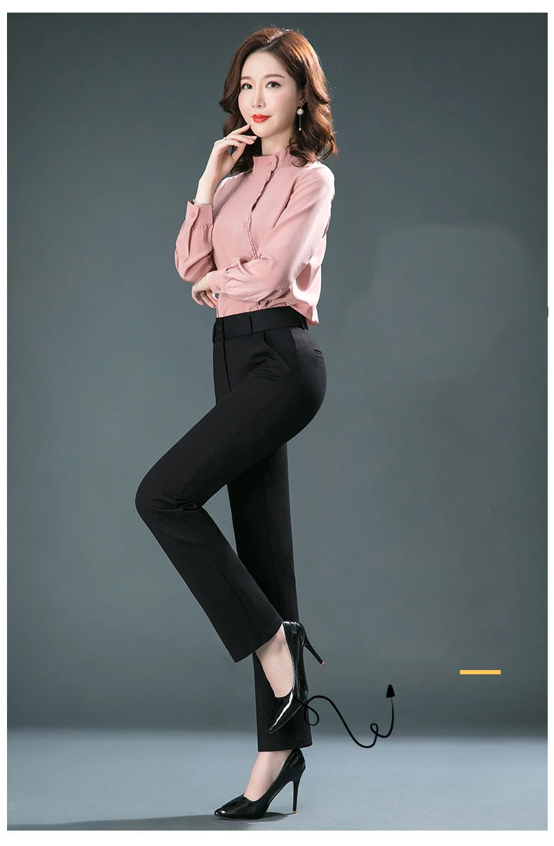 2025 Spring and Autumn Khaki High Waist Straight Baggy Pants Women, Navy Middle-aged Mom Stretch Casual Trousers,Plus Size M-8XL