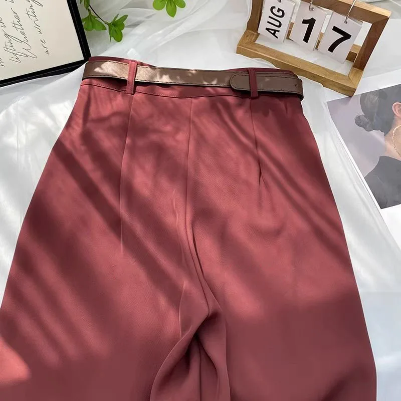 Korean High Waist Belt Wide Leg Pants Women Fall Fashion Solid Suit Trousers Harajuku Baggy Office Lady Casual Straight Pants