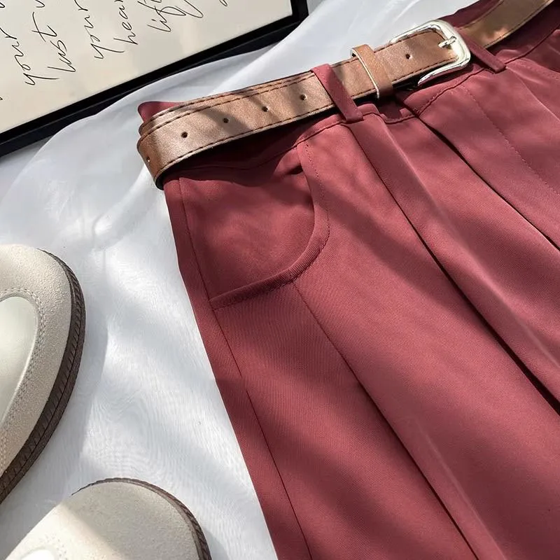 Korean High Waist Belt Wide Leg Pants Women Fall Fashion Solid Suit Trousers Harajuku Baggy Office Lady Casual Straight Pants