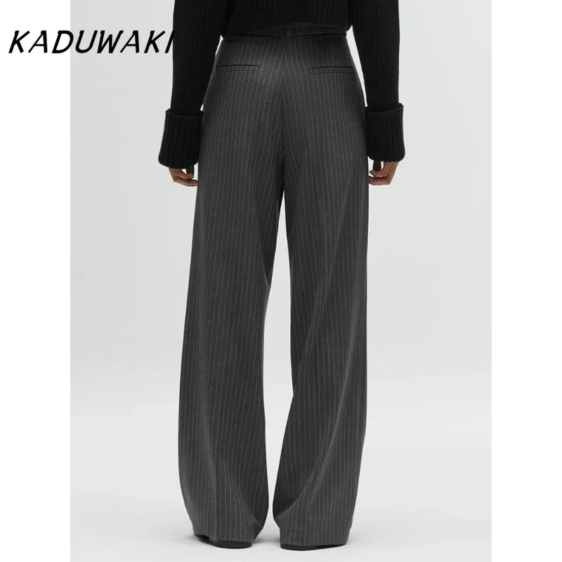 KADUWAKI Women's Fashion High Waist Striped Straight Leg Pants Vintage Zipper Loose Solid Color Pants Office Casual Women's Pant