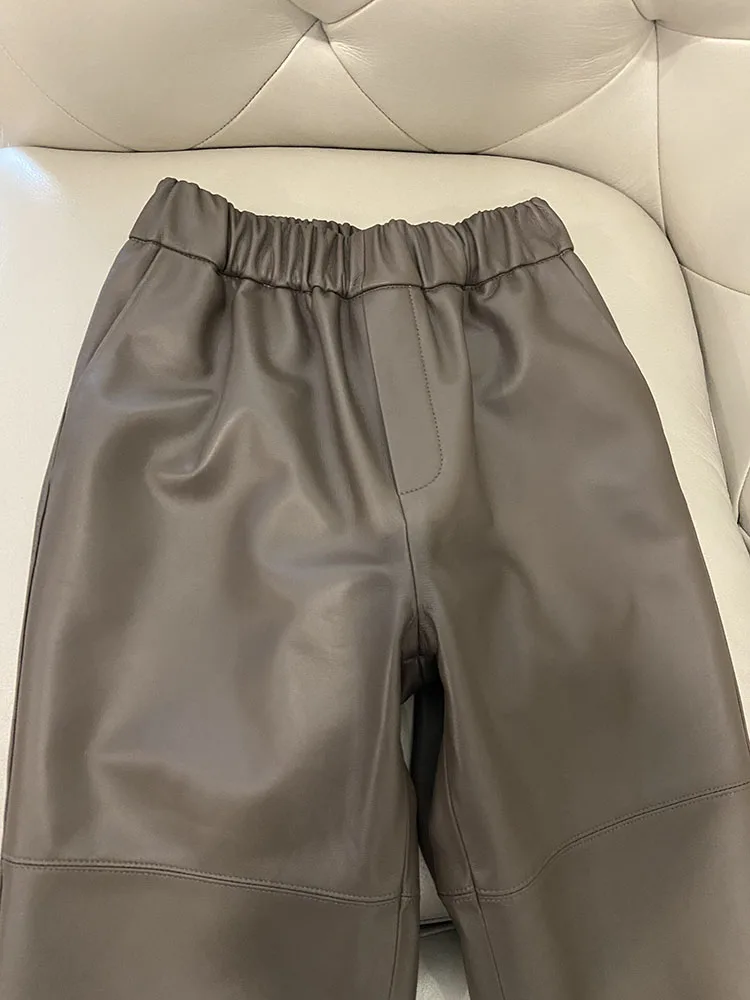 Women Pants Real Leather Pants Women Leather Tousers High Waist Harem Pants 2025 New Elastic Waist Streetwear Pants