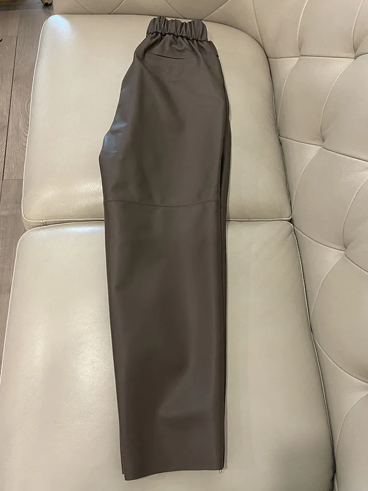 Women Pants Real Leather Pants Women Leather Tousers High Waist Harem Pants 2025 New Elastic Waist Streetwear Pants