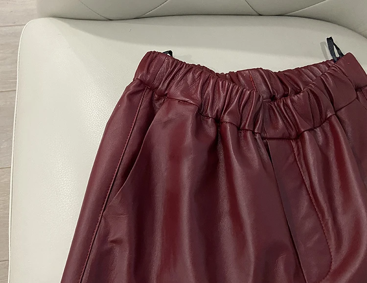 Women Pants Real Leather Pants Women Leather Tousers High Waist Harem Pants 2025 New Elastic Waist Streetwear Pants
