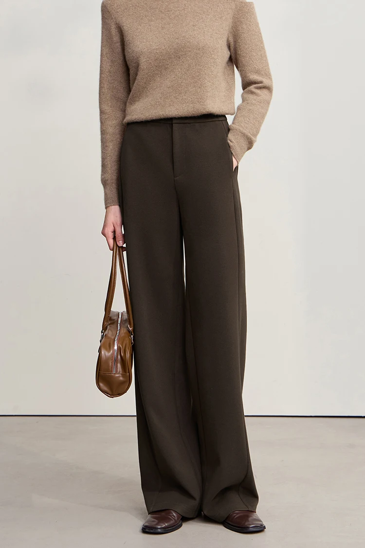 Amii Minimalist Women's Pants 2026 Winter New Commuter Knitting Straight Solid Versatile Wide-leg Casual Woman Trousers 12554063
