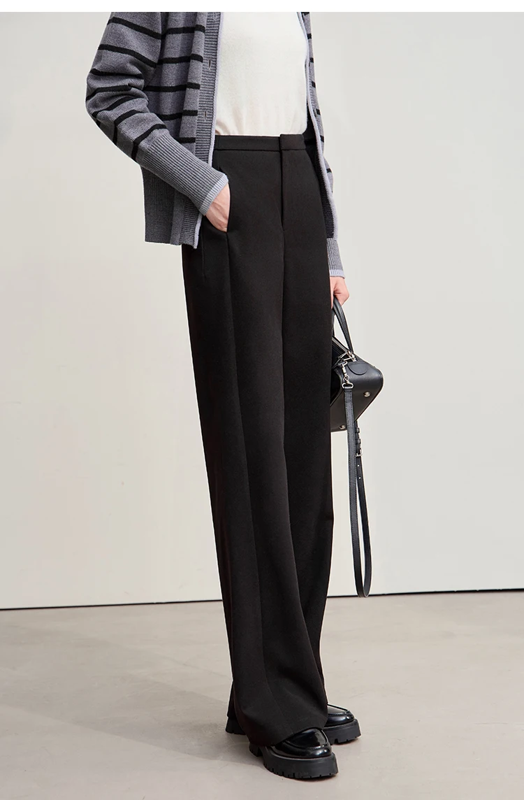 Amii Minimalist Women's Pants 2026 Winter New Commuter Knitting Straight Solid Versatile Wide-leg Casual Woman Trousers 12554063