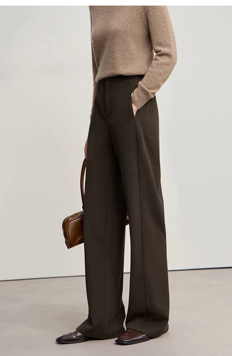 Amii Minimalist Women's Pants 2026 Winter New Commuter Knitting Straight Solid Versatile Wide-leg Casual Woman Trousers 12554063