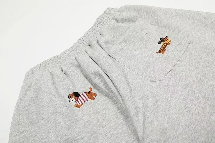 Unisex Men Women Western Style Straight Leg Trousers Cute Dog Embroidery Loose Wide Leg Soft Breathable Spring Autumn Daily Hip
